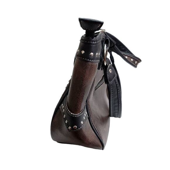 Western Handbag Purse Tote Floral Buckle Bold Silver Blue Turquoise Shoulder Bag - Picture 4 of 11